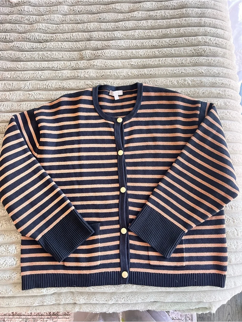 J.Crew Emilie Sweater Lady Jacket Black & Brown Stripes Size 2XL